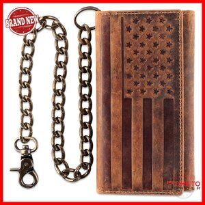 RFID Blocking Leather Wallet with Stainless Steel Chain for Men